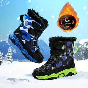 Bottes de neige garçon doublées polaire – chaussures d’hiver chaudes antidérapantes