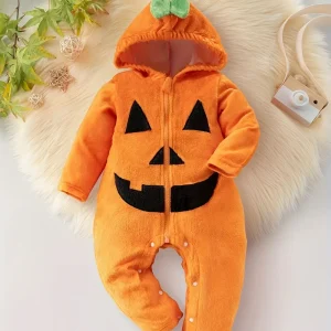 Sweat à capuche bébé fille motif citrouille – look Halloween adorable