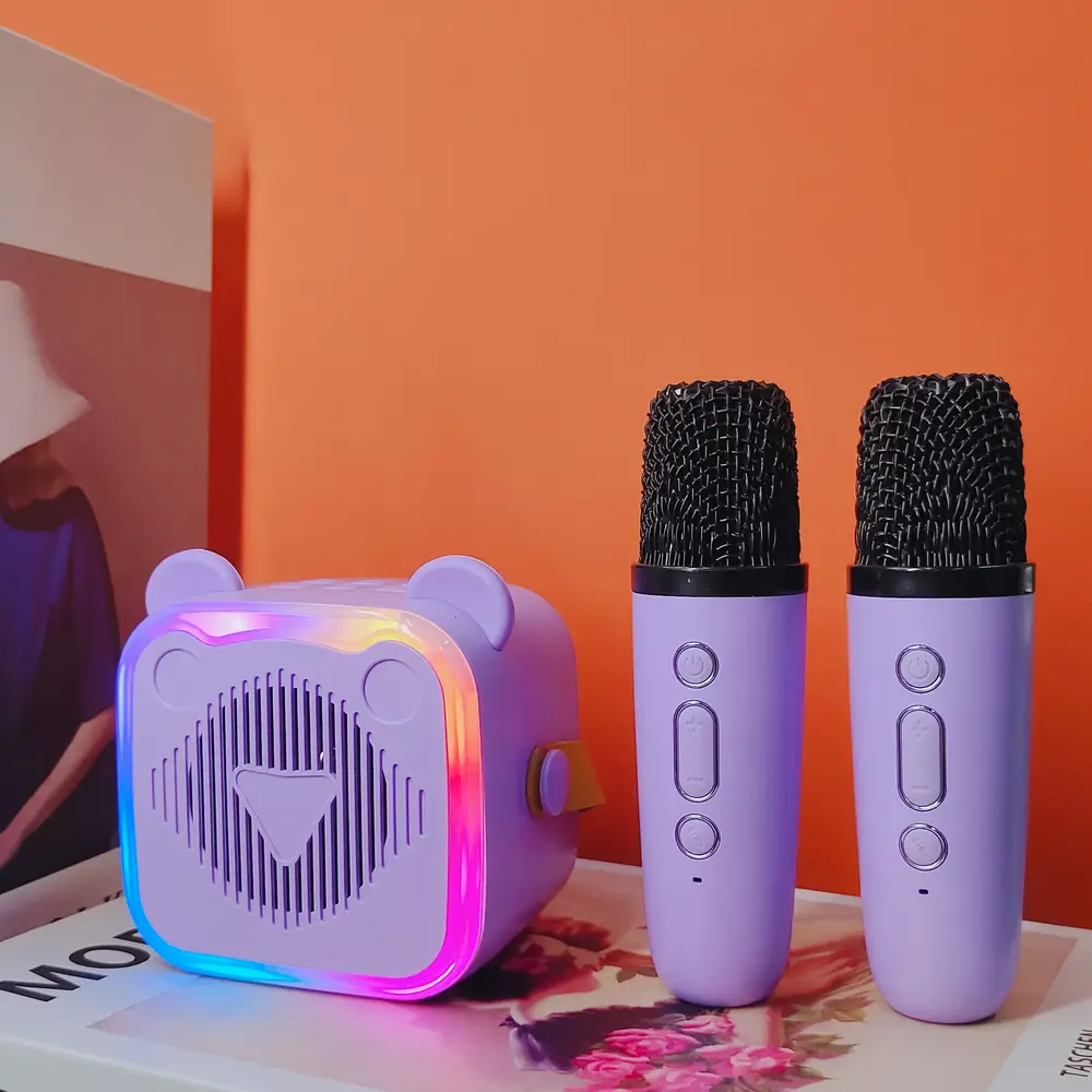 Karaoké sans fil avec 2 micros – enceinte rechargeable et lumières LED multicolores – Image 2