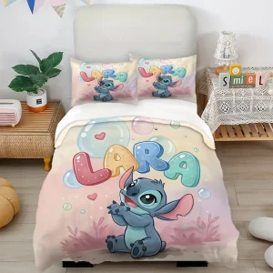 Parure de lit 3 pièces Lilo & Stitch – housse de couette douce et taies d&rsquo;oreiller