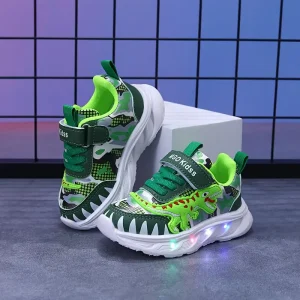 Baskets enfants dinosaure avec lumières LED – chaussures sport fun et lumineuses