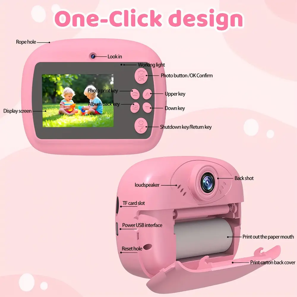 Appareil photo instantané enfant 1080P – double objectif, impression HD – Image 5
