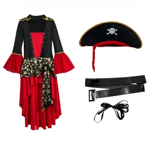 Costume pirate fille avec robe et chapeau – déguisement anniversaire ou carnaval