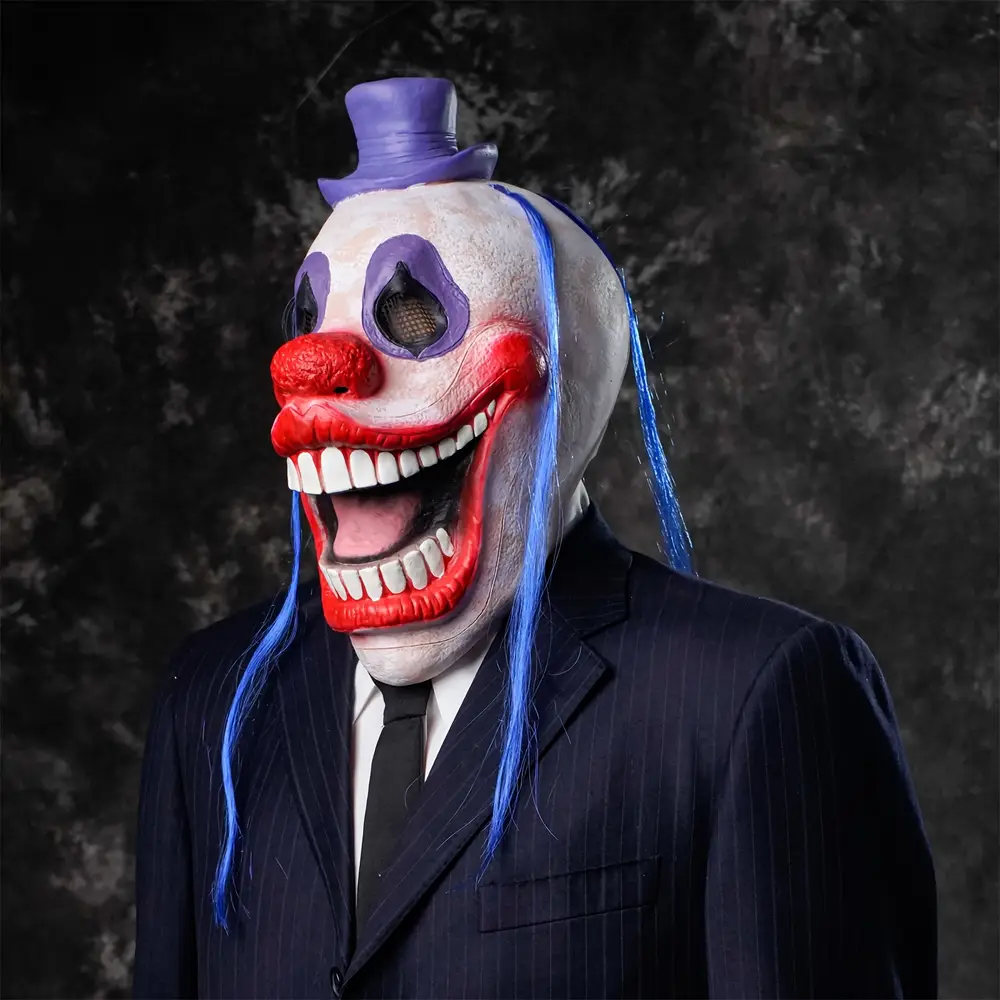 Masque de clown effrayant avec chapeau et perruque – déguisement Halloween réaliste – Image 9