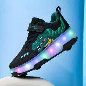Chaussures à roulettes pour enfants avec lumières LED et freins rechargeables