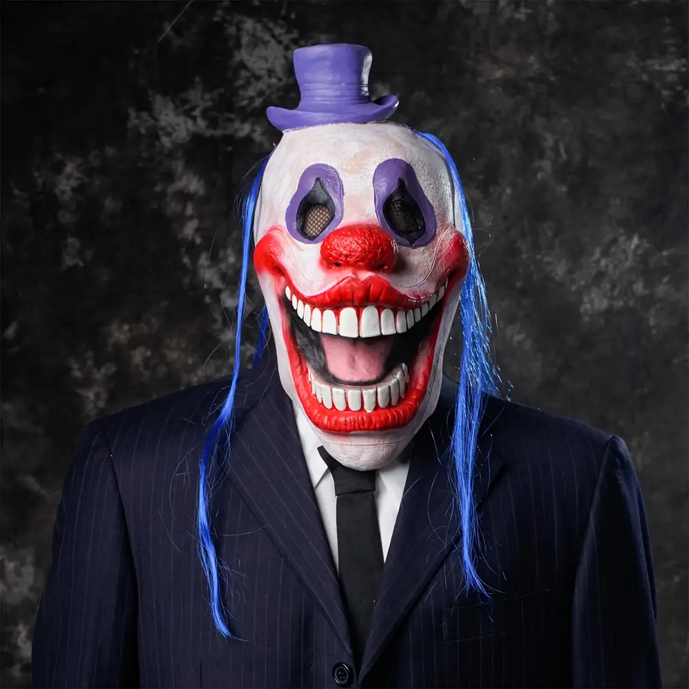 Masque de clown effrayant avec chapeau et perruque – déguisement Halloween réaliste – Image 8
