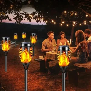 Lampe torche effet flamme led solaire – Ambiance chaleureuse extérieure, économique et sans électricité