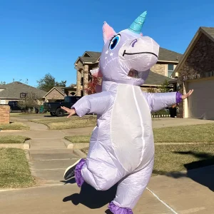 Costume gonflable licorne adulte avec capuche imprimée 3D – idéal fêtes et cosplay