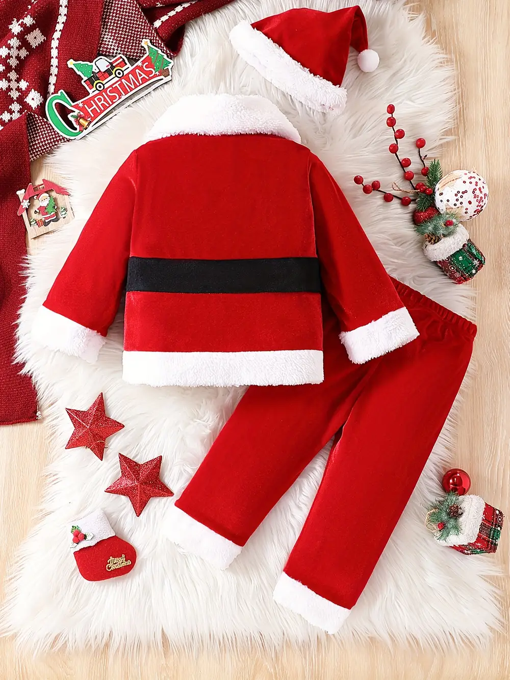 Déguisement Père Noël 3 pièces – costume complet bonnet veste ceinture – Image 2