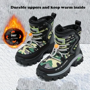 Bottes de neige enfant imperméables camouflage – chaleur et adhérence hiver
