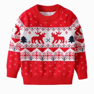 Pull de Noël enfant tricoté motif renne – doux, festif et chaud pour l’hiver