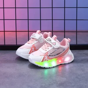 Baskets LED fille avec paillettes et cœurs – respirantes et ludiques