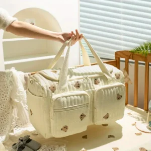 Sac à langer bandoulière en polyester brodé motif ours – pratique pour voyage