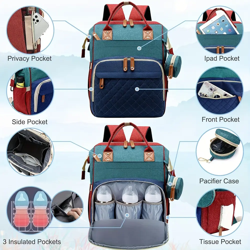 Sac à dos maman multifonction en nylon avec poche isotherme – organiseur couches – Image 6