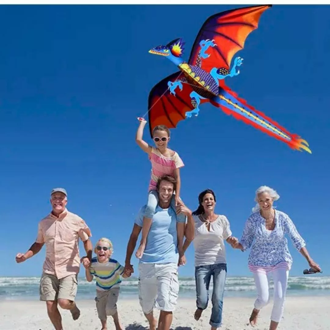 Cerf-volant dragon – Grand format volant facile à manier – Idéal pour enfants et sorties en plein air