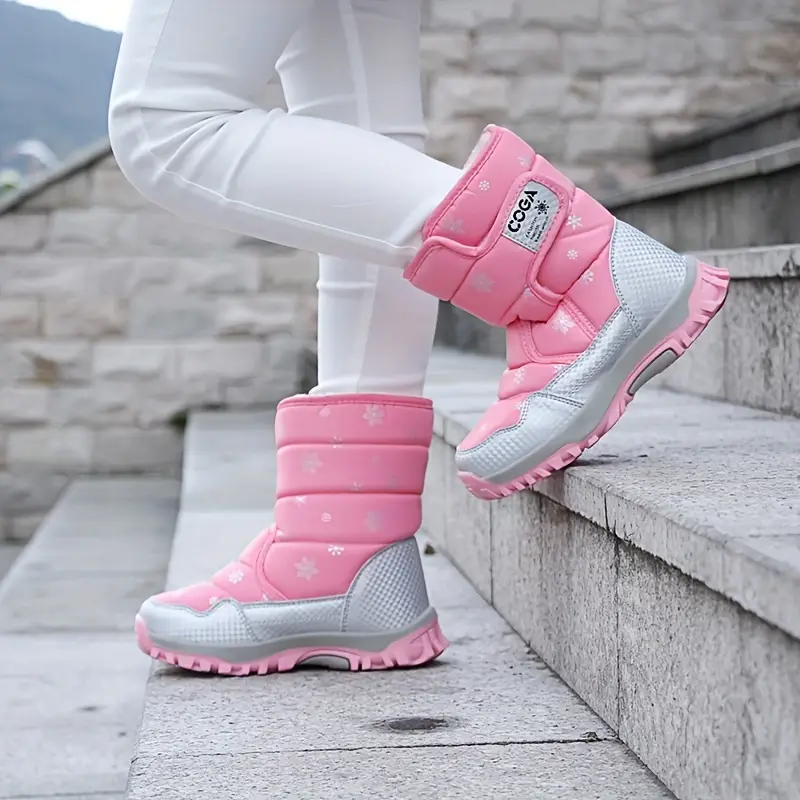 Bottes de neige enfant imperméables avec doublure chaude et motif flocon – Image 4