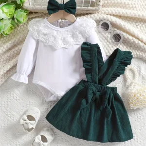Ensemble robe bébé fille avec haut à manches longues – tenue de naissance douce