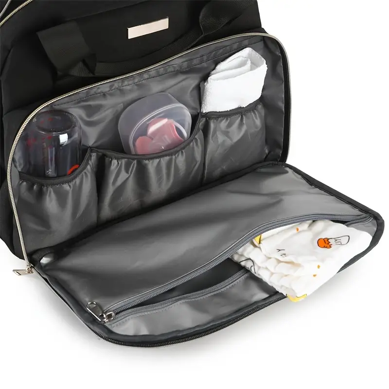 Sac à langer multifonction en tissu Oxford matelassé – rose et gris élégant – Image 9