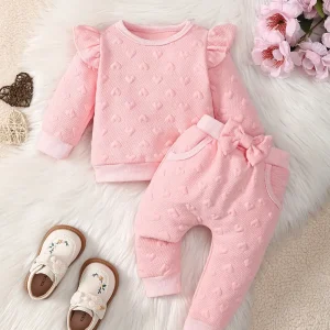 Ensemble naissance bébé fille 2 pièces – pull cœur et pantalon doux hiver