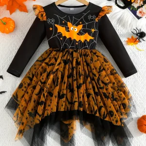 Robe tutu fille Halloween – tulle asymétrique avec motif araignée fantaisie