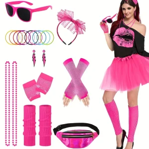 Déguisement femme années 80 – haut fluo et jupe tutu noire vintage rétro