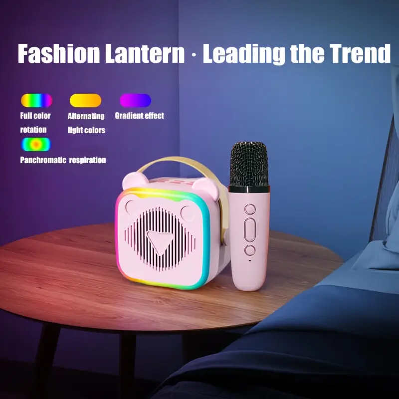 Mini karaoké portable avec 2 micros sans fil LED – idéal soirées et enfants – Image 6