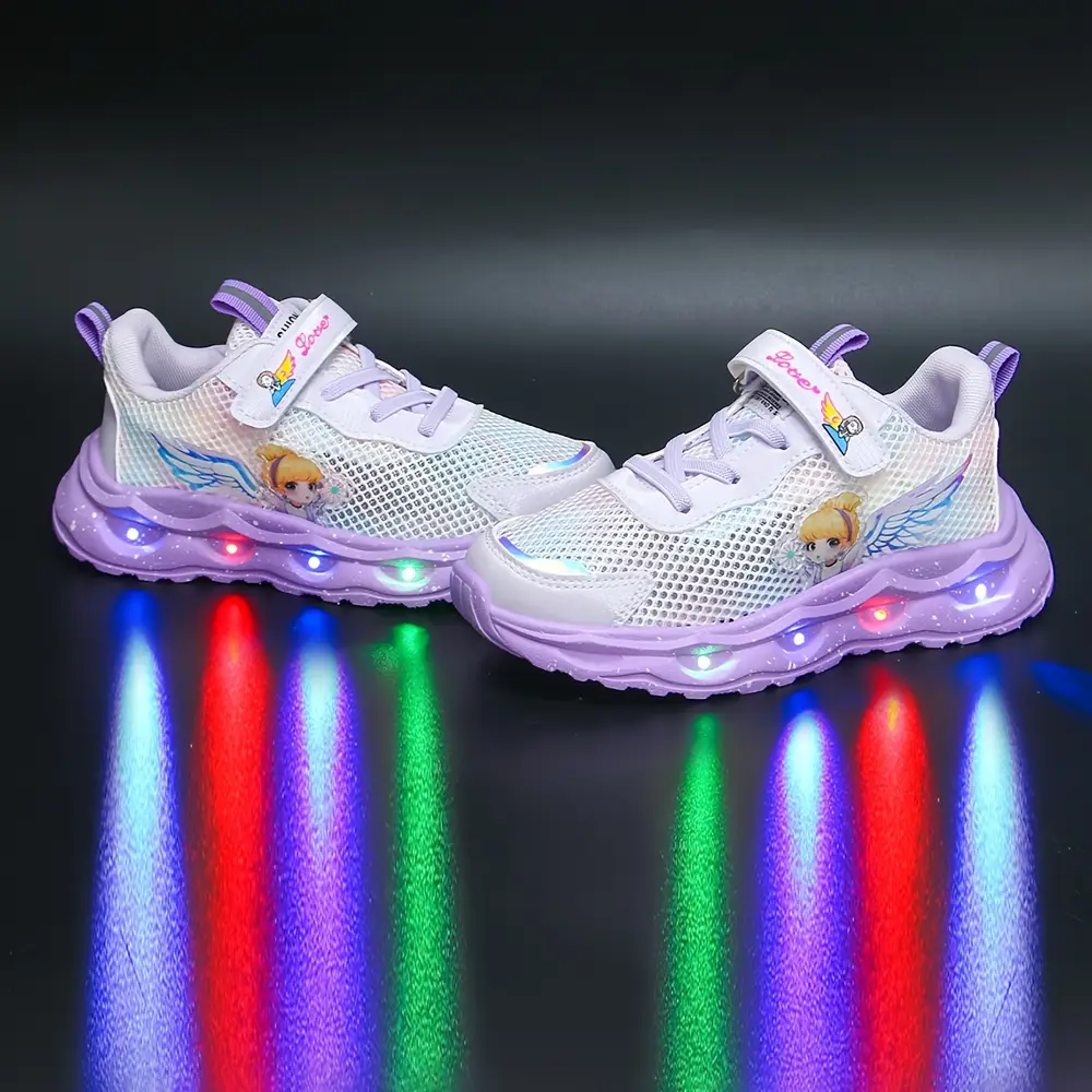 Baskets LED enfant avec ailes lumineuses et étoiles – maille respirante rose – Image 8