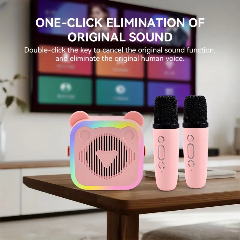 Karaoké sans fil avec 2 micros – enceinte rechargeable et lumières LED multicolores – Image 7