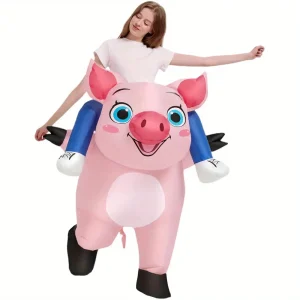 Déguisement gonflable cochon rose avec roulettes – costume adulte original