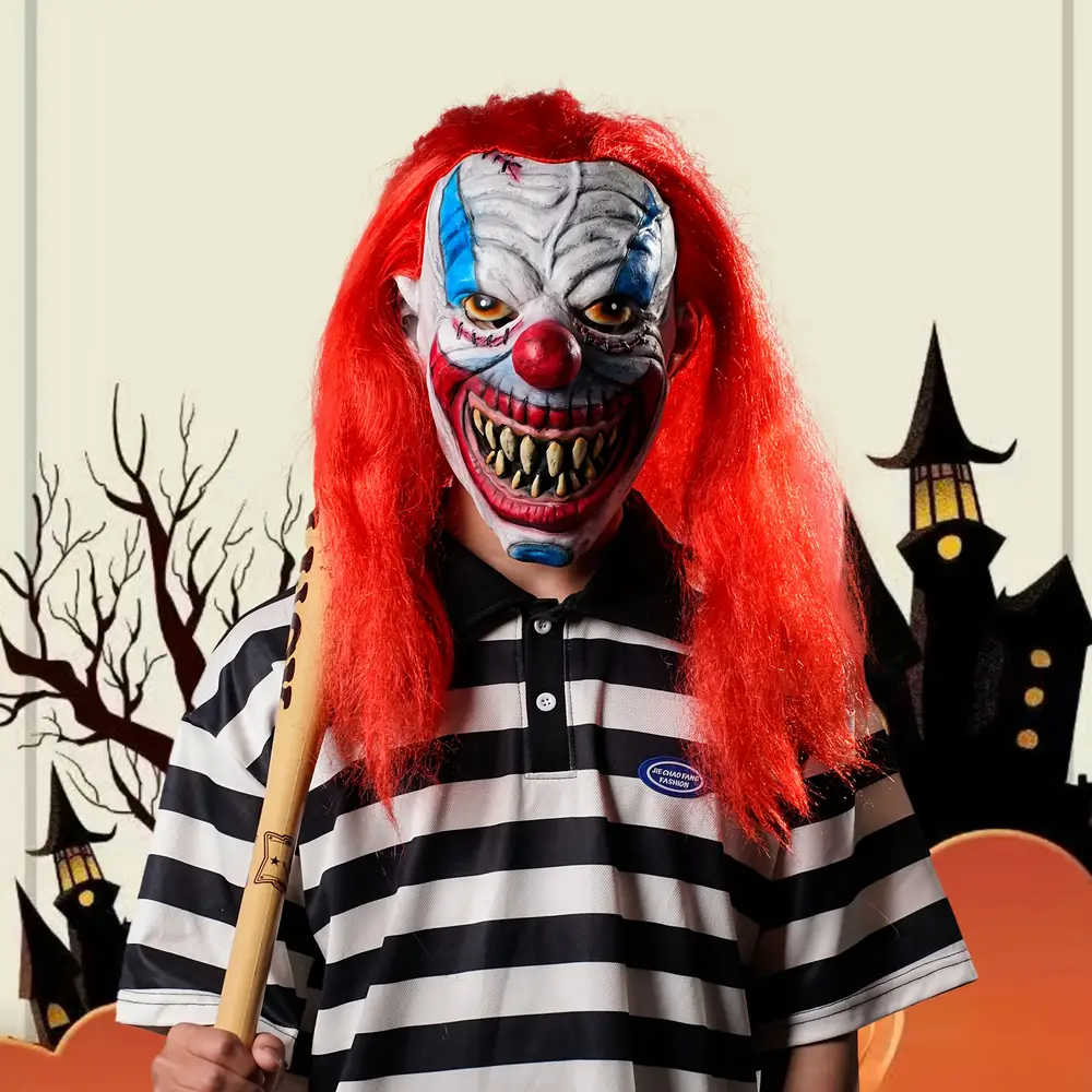 Masque de clown effrayant en latex réaliste – accessoire Halloween terrifiant