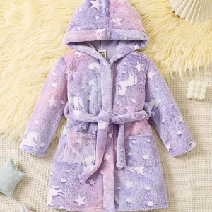 Robe de chambre enfant en flanelle douce avec capuche – effet phosphorescent