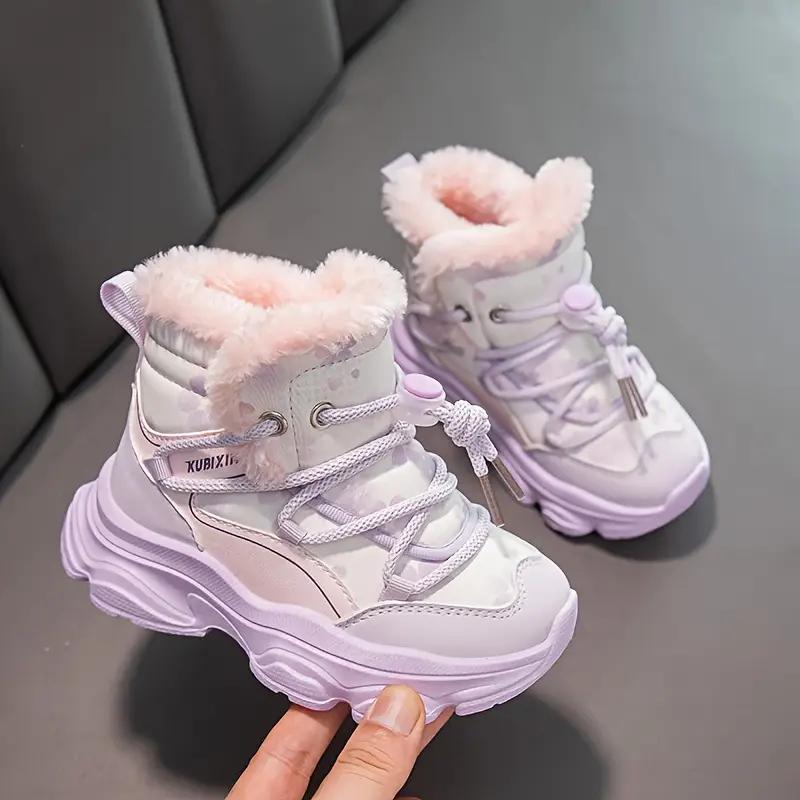 Bottes de neige fille fourrées polaire – montantes confort avec lacets élastiques – Image 2