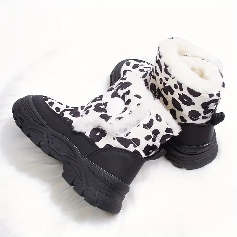 Bottes de neige fille en peluche chaude – motif léopard dessin animé hiver – Image 3