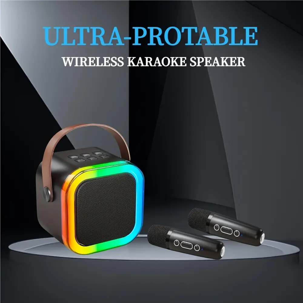 Karaoké portable avec 2 micros filaires – mini système audio tout-en-un – Image 8