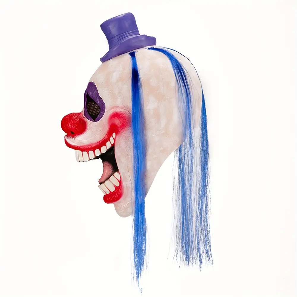 Masque de clown effrayant avec chapeau et perruque – déguisement Halloween réaliste – Image 2