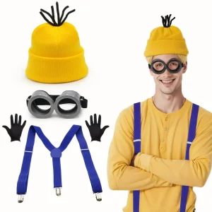 Déguisement drôle 4 pièces – bretelles, lunettes, gants et chapeau festif