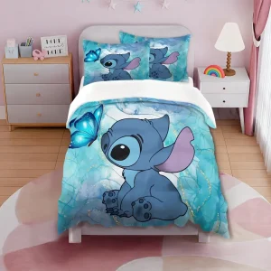 Parure de lit 3 pièces Lilo & Stitch – Housse de couette + taies d’oreiller motif cartoon