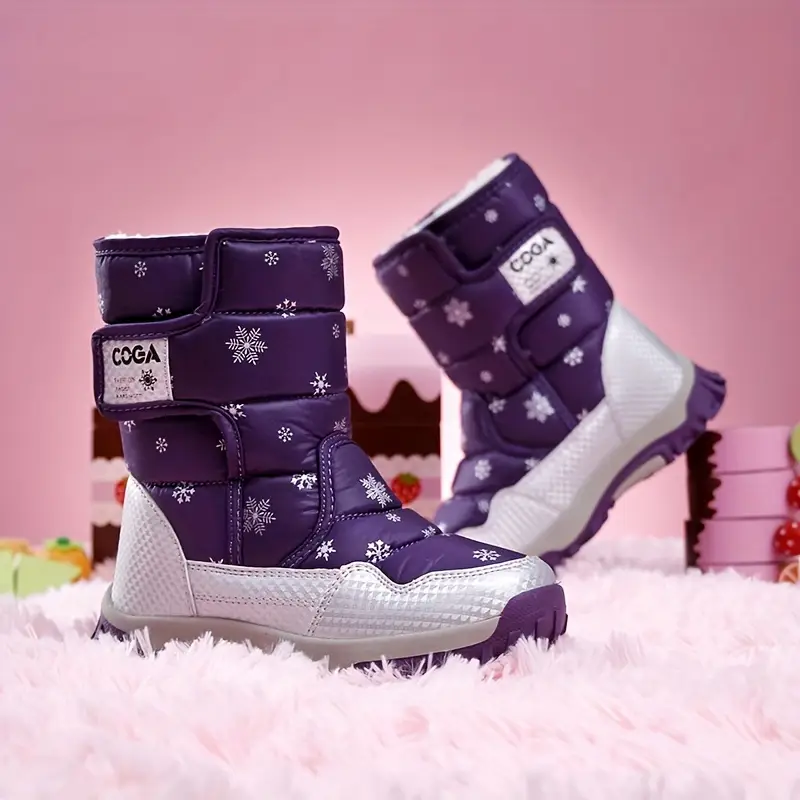 Bottes de neige enfant imperméables avec doublure chaude et motif flocon – Image 7
