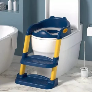 Reducteur toilette enfant avec Marche, Coussin – Siège de toilette Pliable, Hauteur réglable bleu