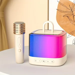 Machine de karaoké portable avec micro sans fil et haut-parleur lumineux fête