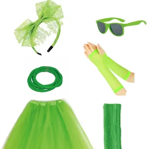 Déguisement rétro 80s homme femme – ensemble 6 pièces avec accessoires fluo