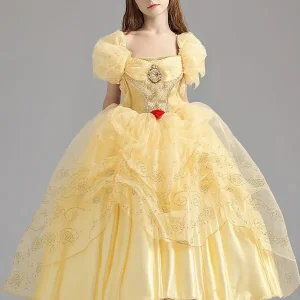 Déguisement princesse fille avec robe satinée et diadème doré inclus