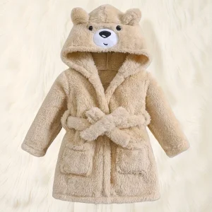 Peignoir enfant en flanelle douce – motif animal brodé, chaud et confortable
