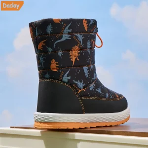 Bottes de neige enfant avec motif dinosaure et étoiles – doublure chaude et montantes