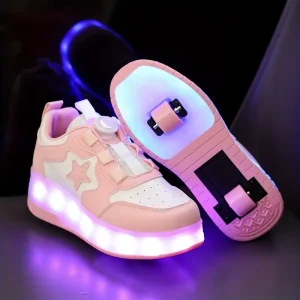 Chaussures à roulettes LED rechargeables pour filles – sneakers basses lumineuses