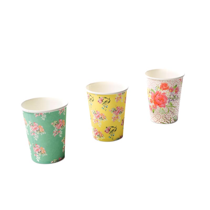 12 gobelets cartonnés colorés et fleuris « Tea Time »