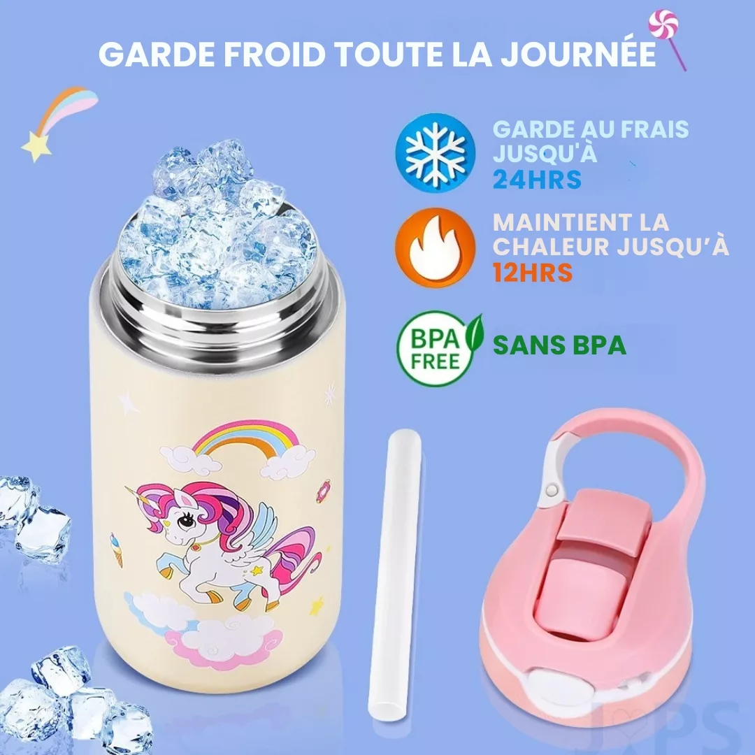 Gourde isotherme enfant – Boisson fraîche ou chaude toute la journée – Idéale école, sport, sortie – Image 4