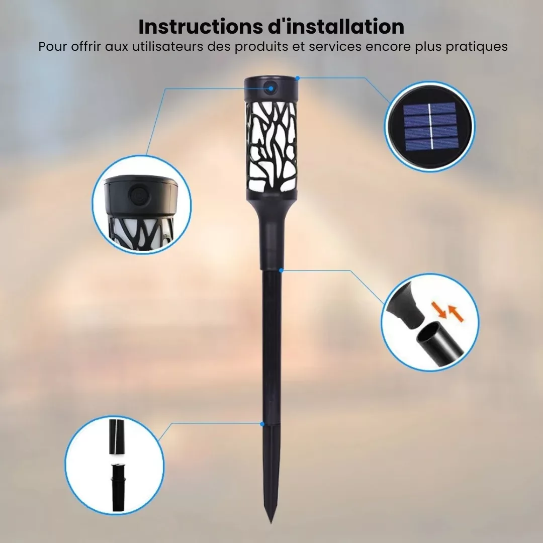 Lampe led solaire torche effet feu – Ambiance chaleureuse extérieure, flamme sécurisée sans électricité – Image 3