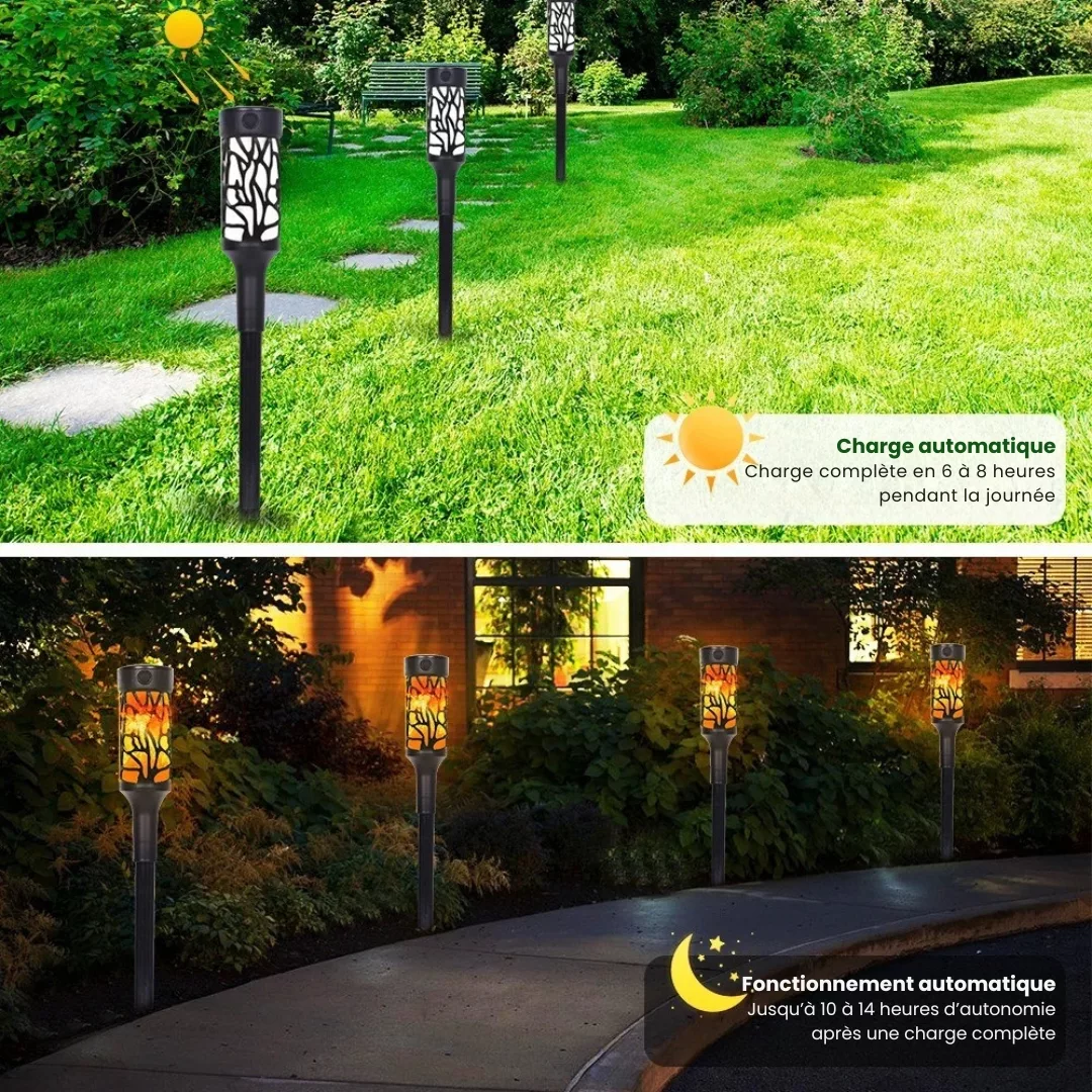 Lampe led solaire torche effet feu – Ambiance chaleureuse extérieure, flamme sécurisée sans électricité – Image 2