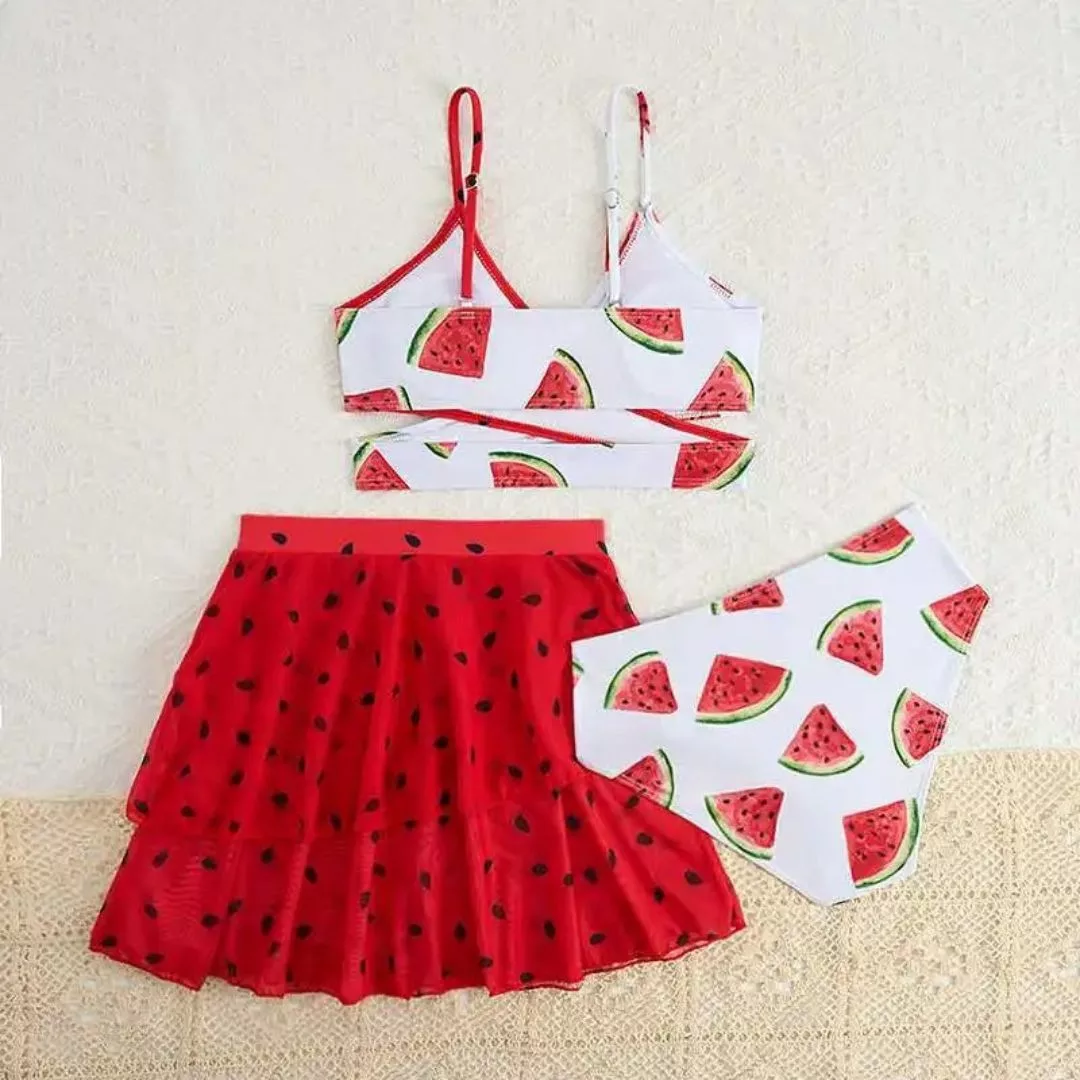 Maillot de bain 3 pièces pastèque – Look estival tendance, silhouette sublimée, parfait pour plage et piscine